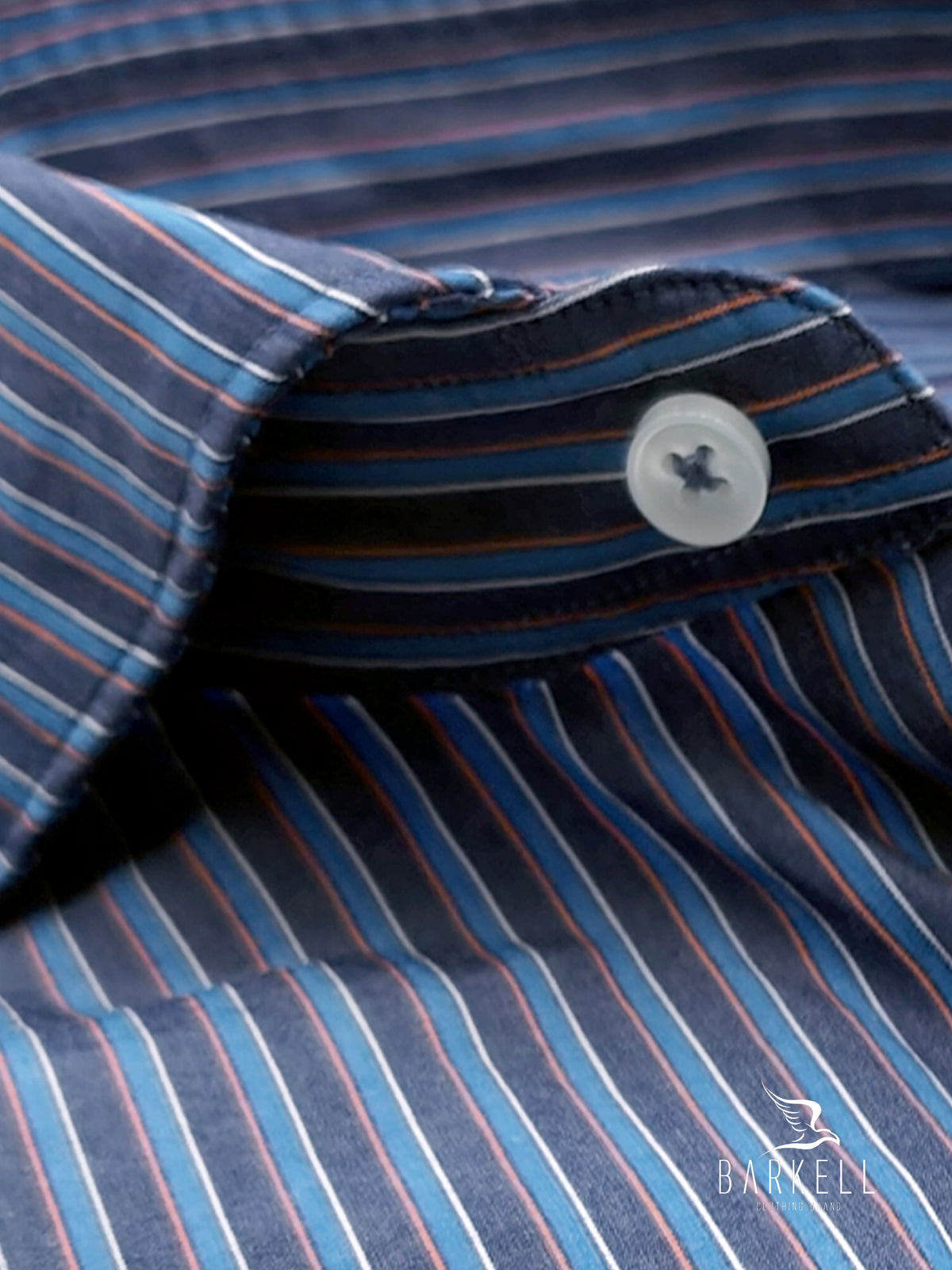Camicia in Cotone Rigata Blu e Azzurro Collo Francese Cutaway