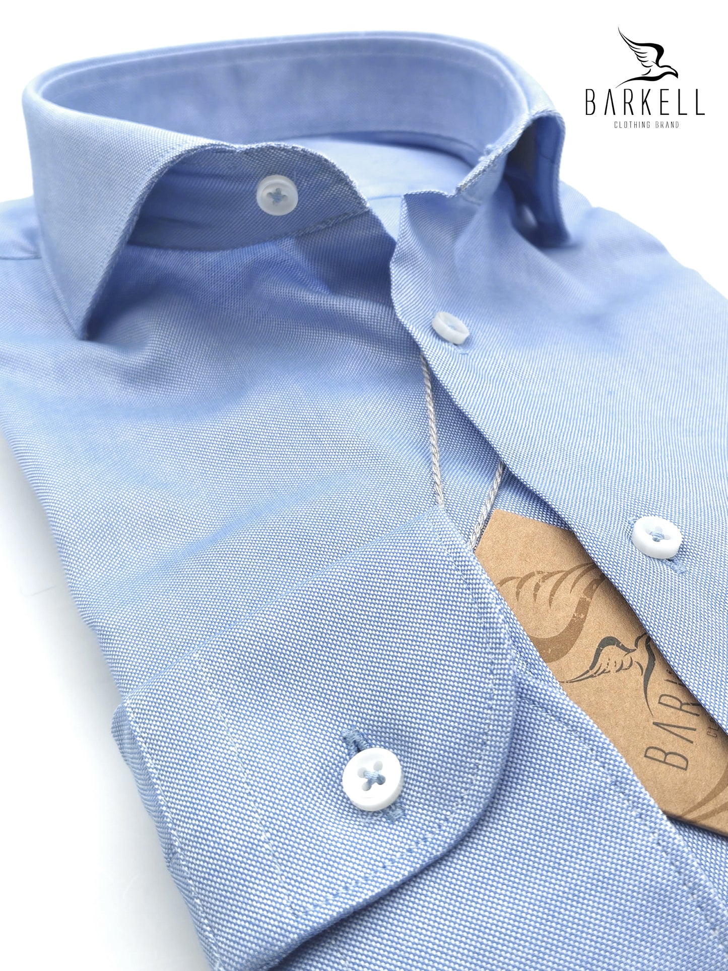 Camicia in Cotone Oxford Azzurro Collo Francese Spread
