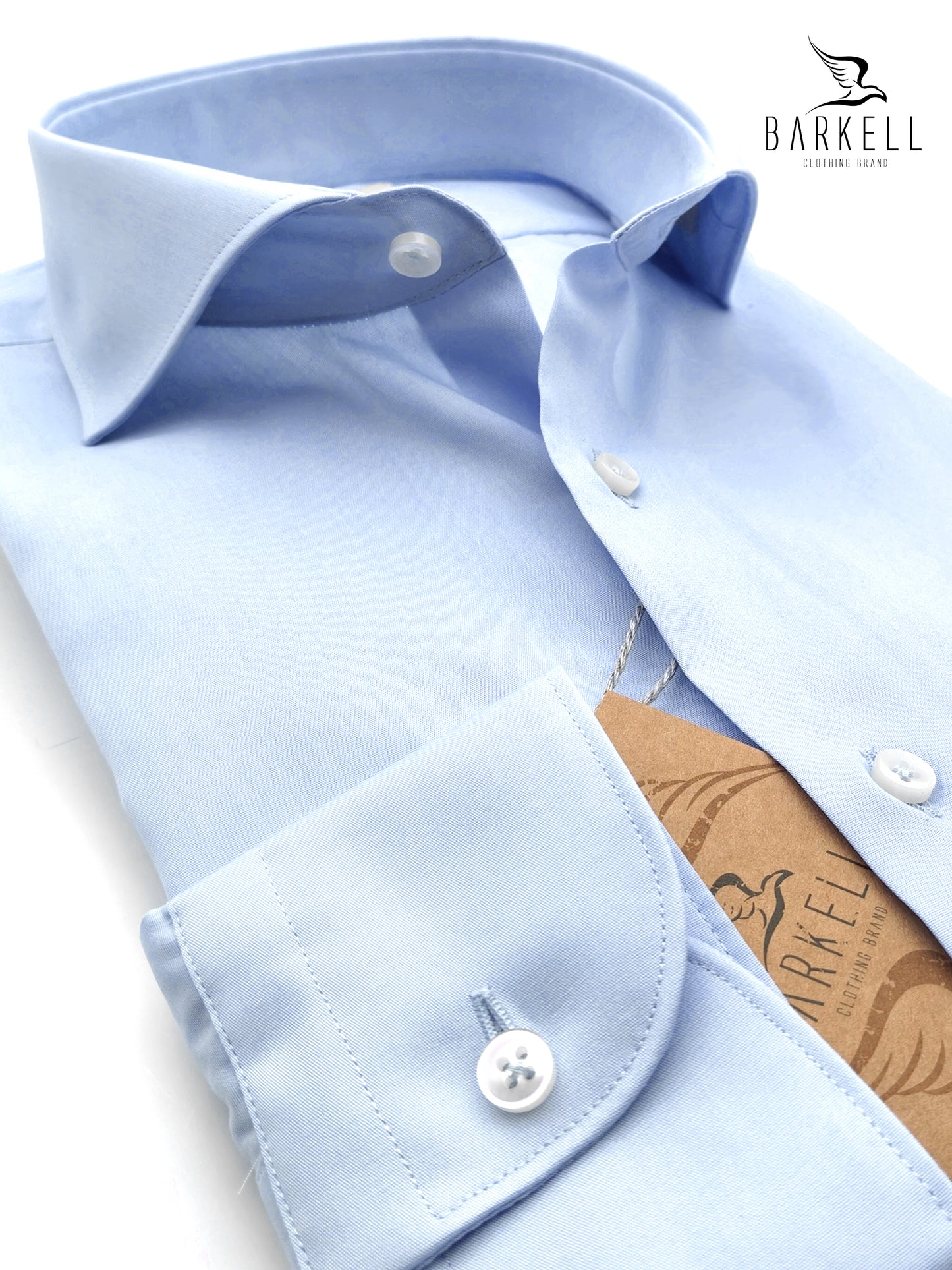 Camicia in Cotone Popeline Celeste Collo Francese Spread