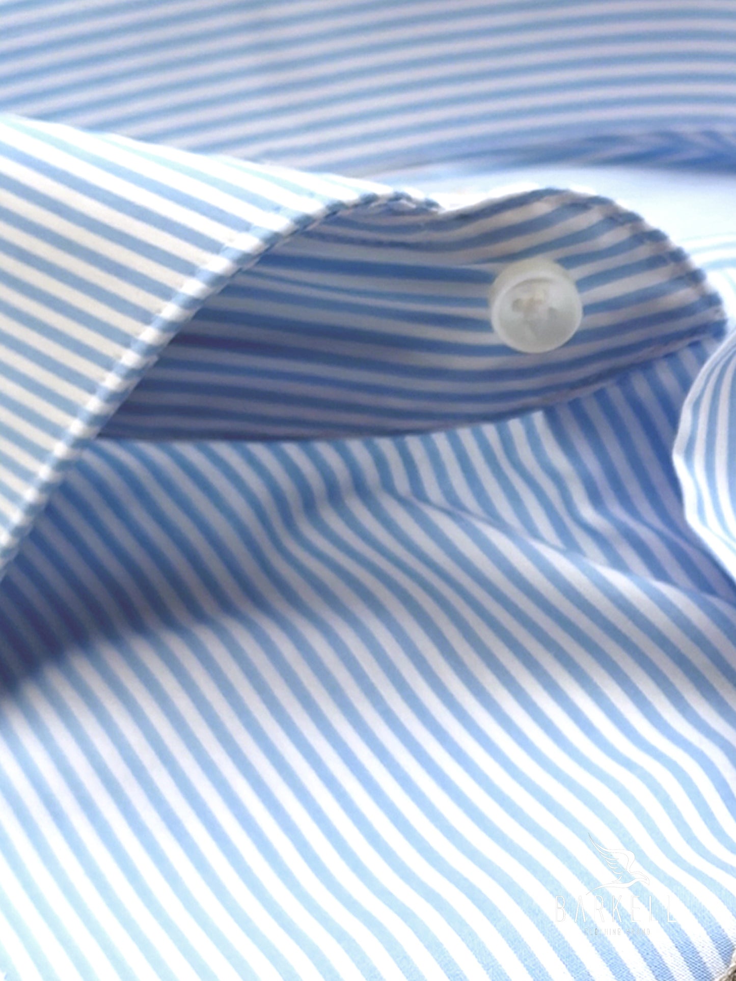 Camicia in Cotone Rigata Bianca e Celeste Collo Francese Spread