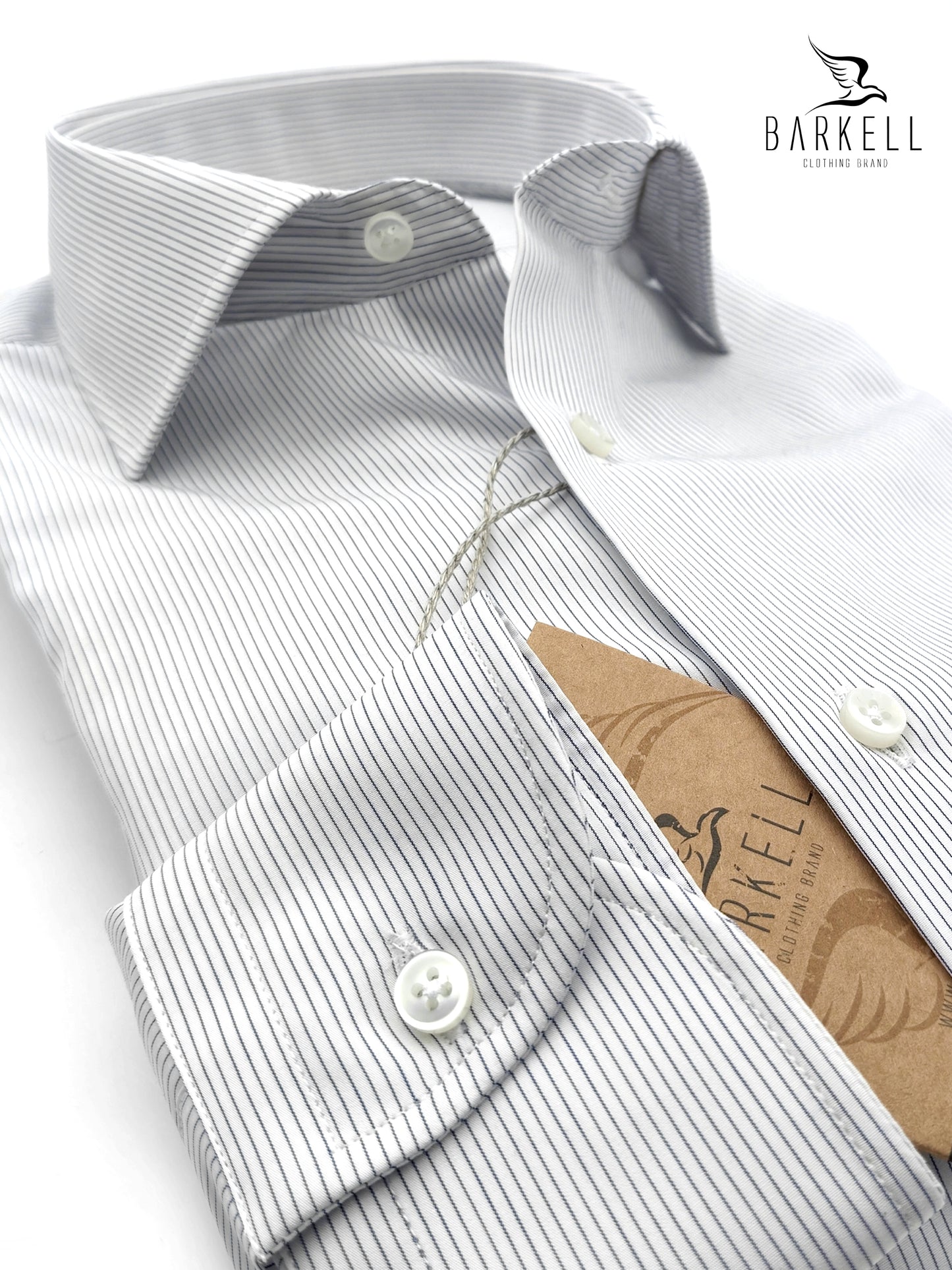 Camisa No-Iron de algodón a rayas azules y blancas con cuello francés