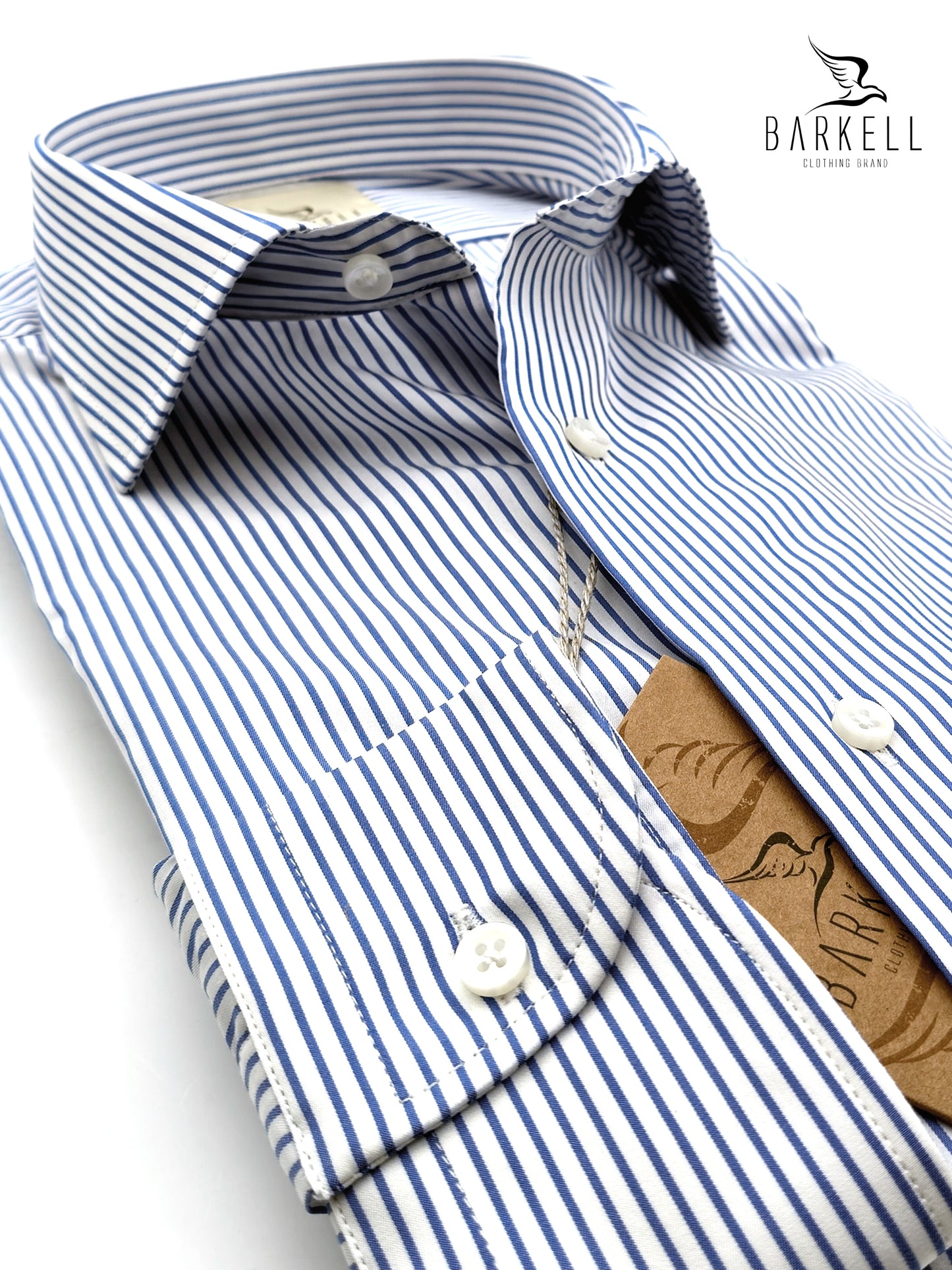 Camicia in Cotone No Stiro Rigata Azzurro e Bianco Collo Francese