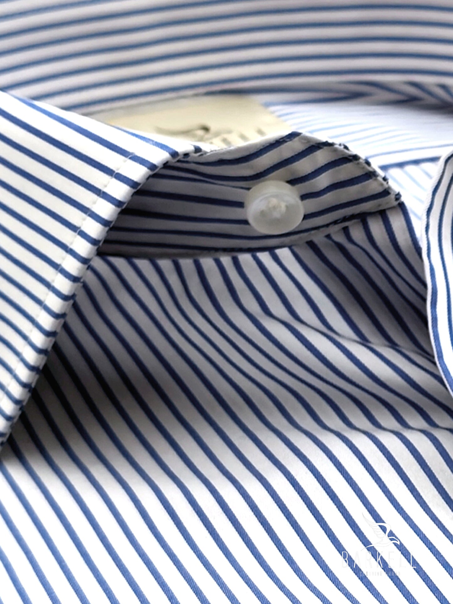 Camicia in Cotone No Stiro Rigata Azzurro e Bianco Collo Francese