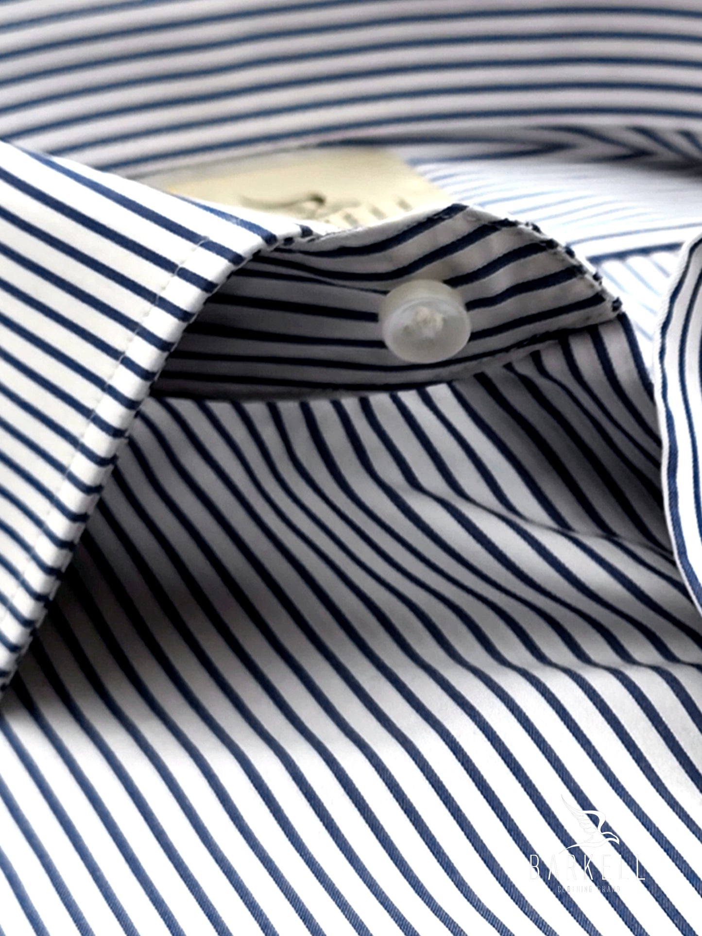 Camicia in Cotone No Stiro Rigata Blu e Bianco Collo Francese