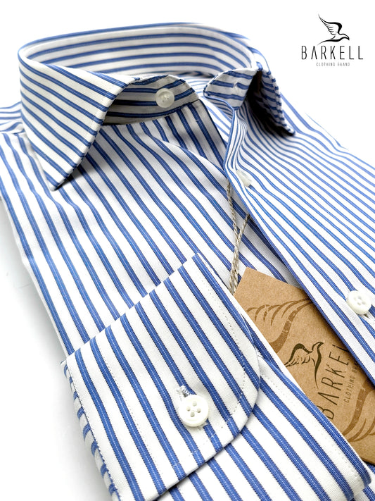 Camicia in Cotone Rigata Azzurro e Bianco Collo Francese