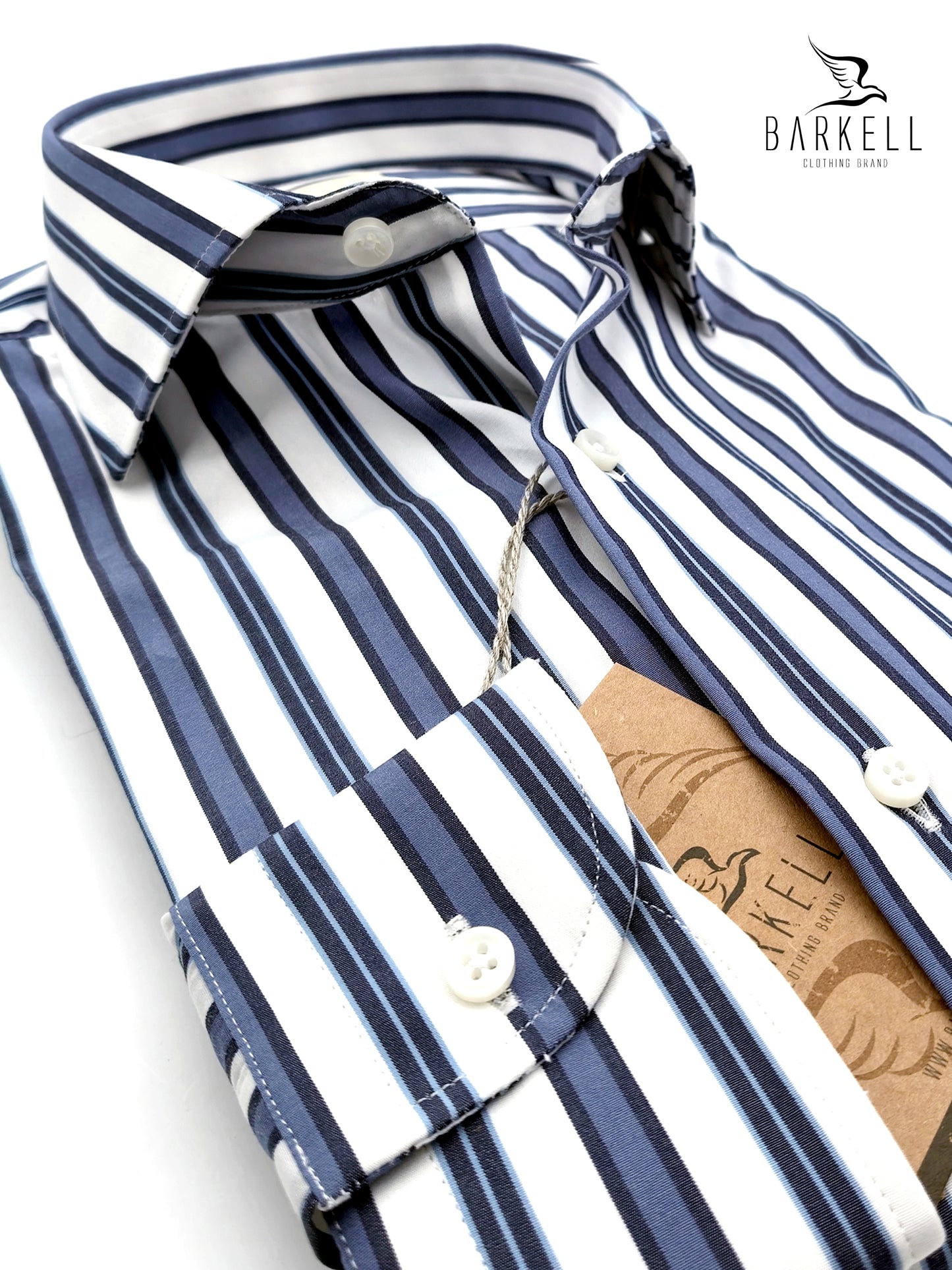 Camisa de algodón a rayas azules y azules Air Force con cuello francés