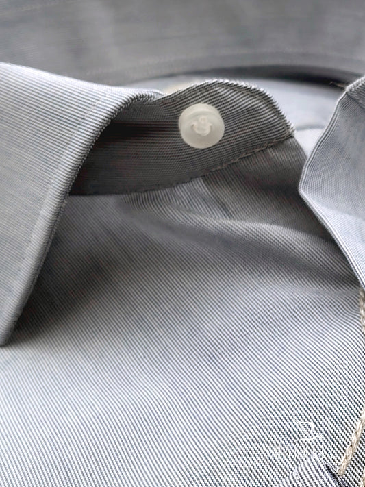 Camicia in Cotone No Stiro Rigata Blu e Bianco Collo Francese