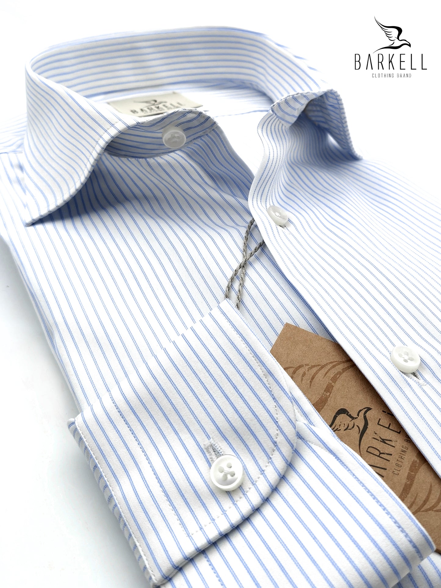 Camicia in Cotone Doppio Ritorto Celeste e Bianco Collo Francese