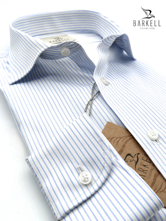 Camicia in Cotone Doppio Ritorto Celeste e Bianco Collo Francese