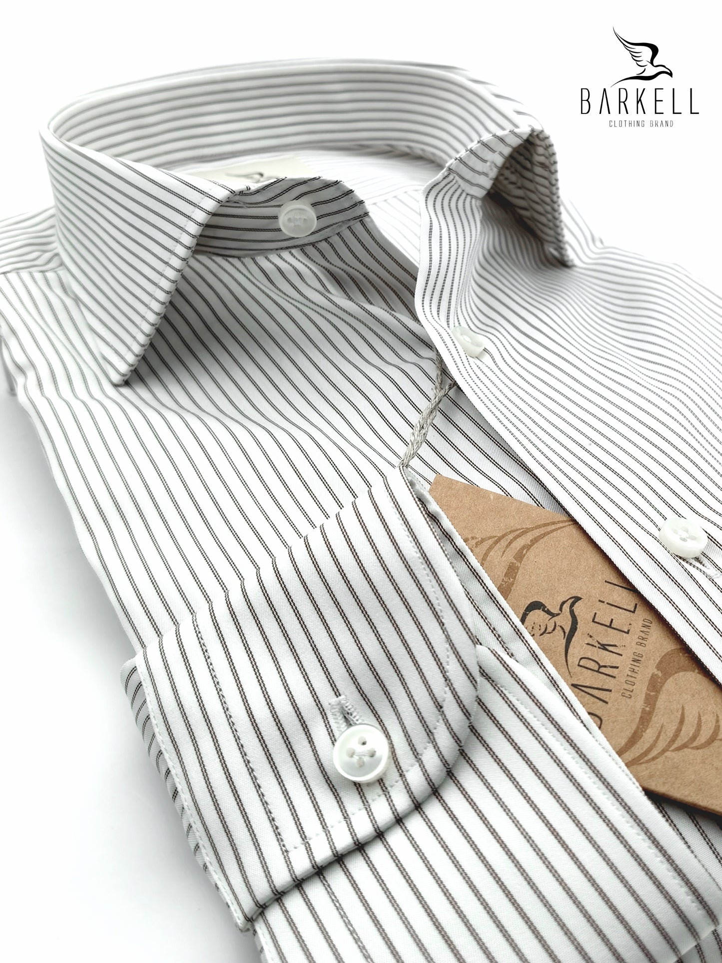 Camicia in Cotone Doppio Ritorto Marrone e Bianco Collo Francese