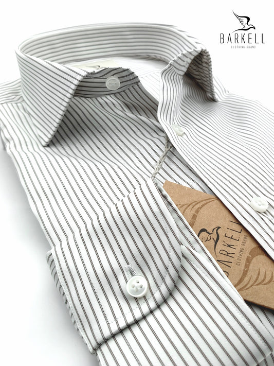 Camicia in Cotone Doppio Ritorto Marrone e Bianco Collo Francese