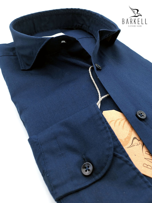 Camicia in Cotone Popeline Blu Collo Francese Cutaway