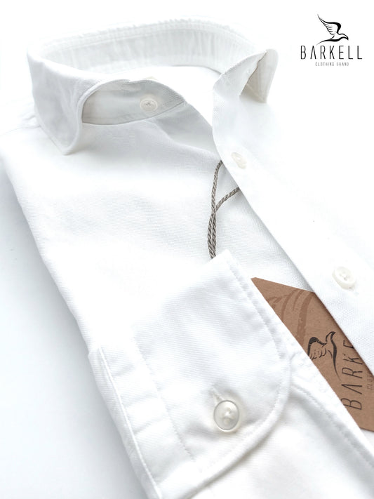 Camicia in Cotone Oxford Bianco Collo Francese Cutaway
