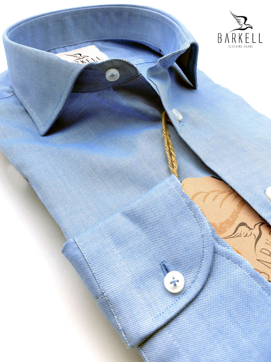 Camicia in Cotone Oxford Azzurro Collo Francese