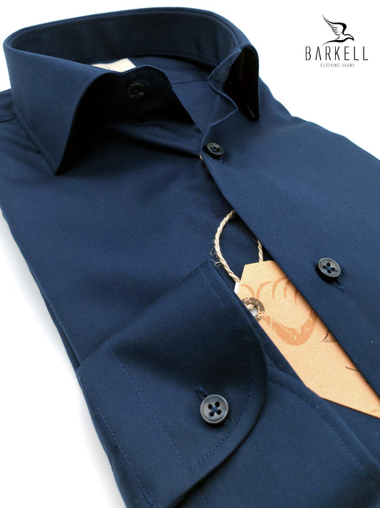 Camicia in Cotone Twill Blu Collo Francese