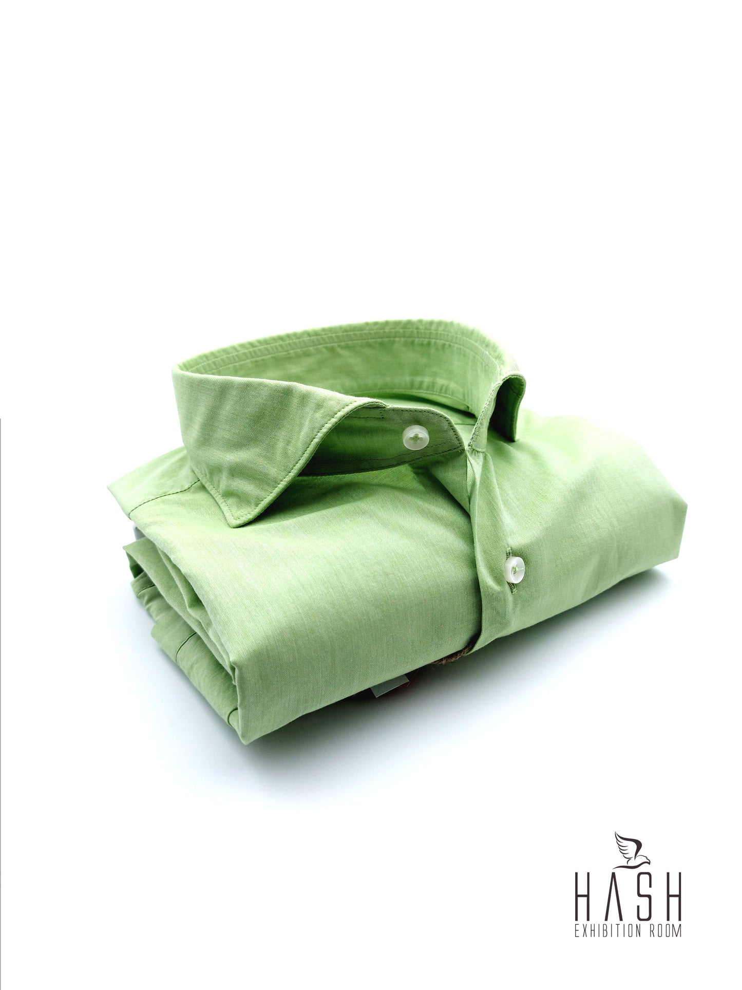 Camicia in Cotone Popeline Fiammato Verde Collo Francese Cutaway