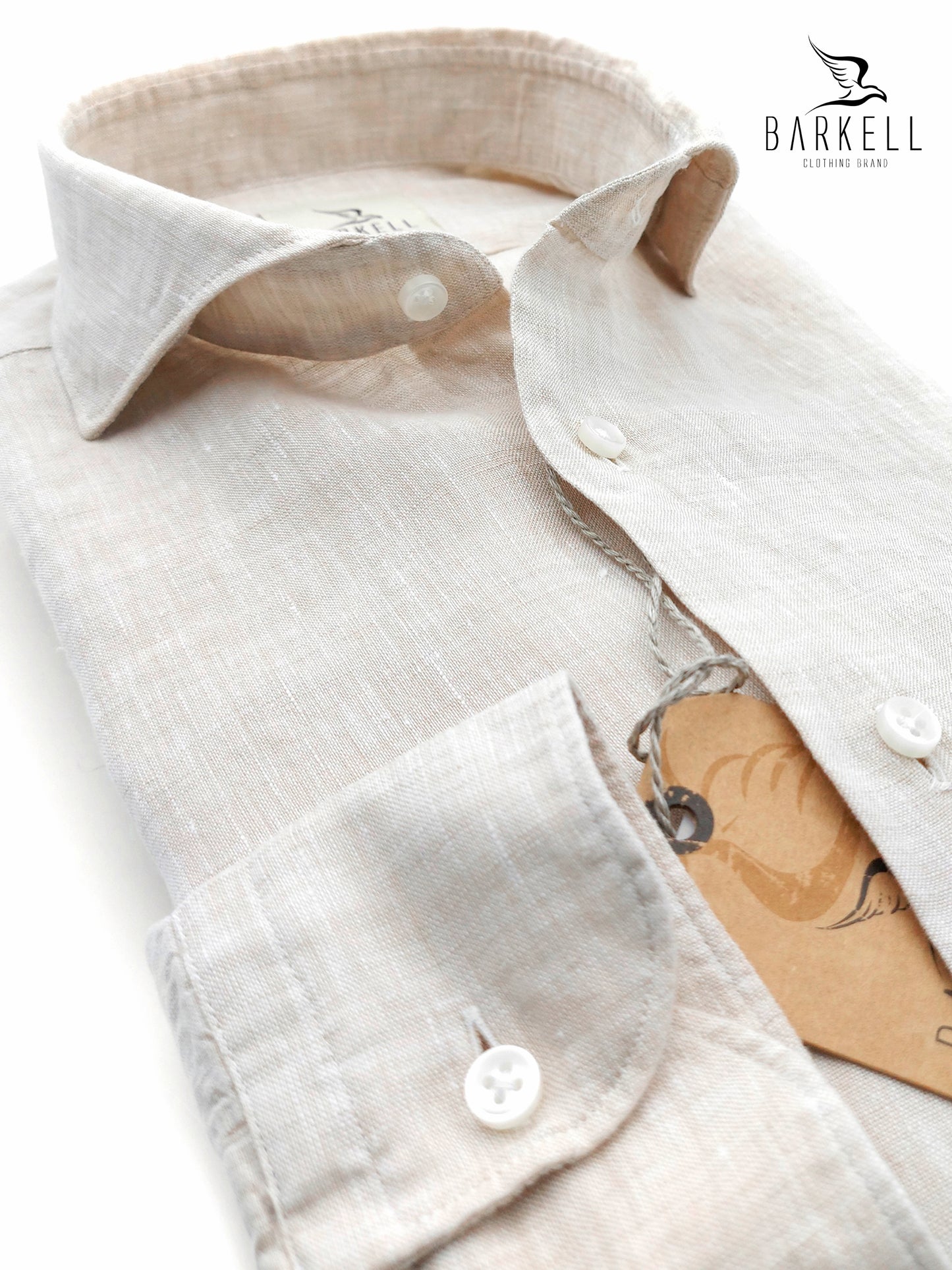 Camicia in Puro Lino Sabbia Collo Francese Cutaway