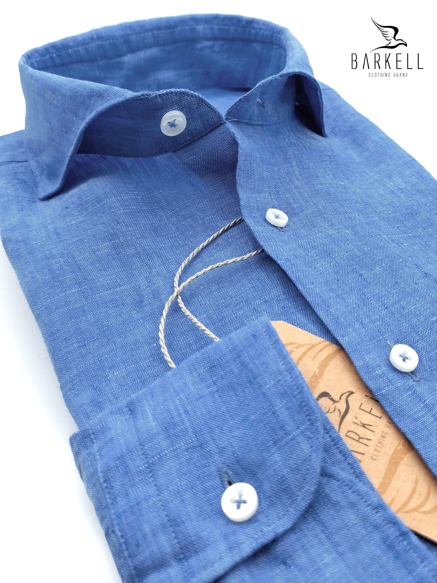 Camicia in Puro Lino Azzurro Collo Francese Cutaway