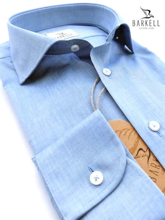 Camicia in Cotone Popeline Azzurro Collo Francese