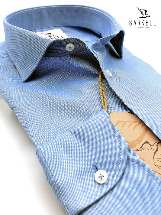 Camicia in Cotone Oxford Azzurro Collo Francese