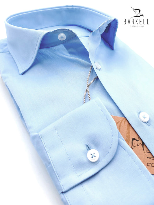 Camicia in Cotone Popeline Celeste Medio Collo Francese