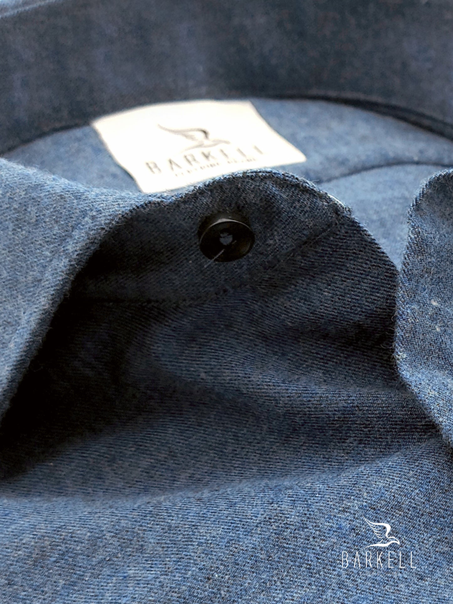 Camicia in Cotone Flanellato Azzurro Denim Collo Francese