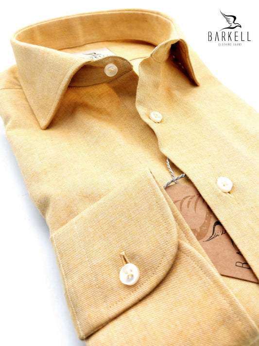 Camicia in Cotone Flanellato Giallo Ocra Collo Francese