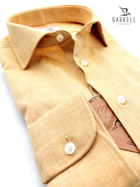 Camicia in Cotone Flanellato Giallo Ocra Collo Francese