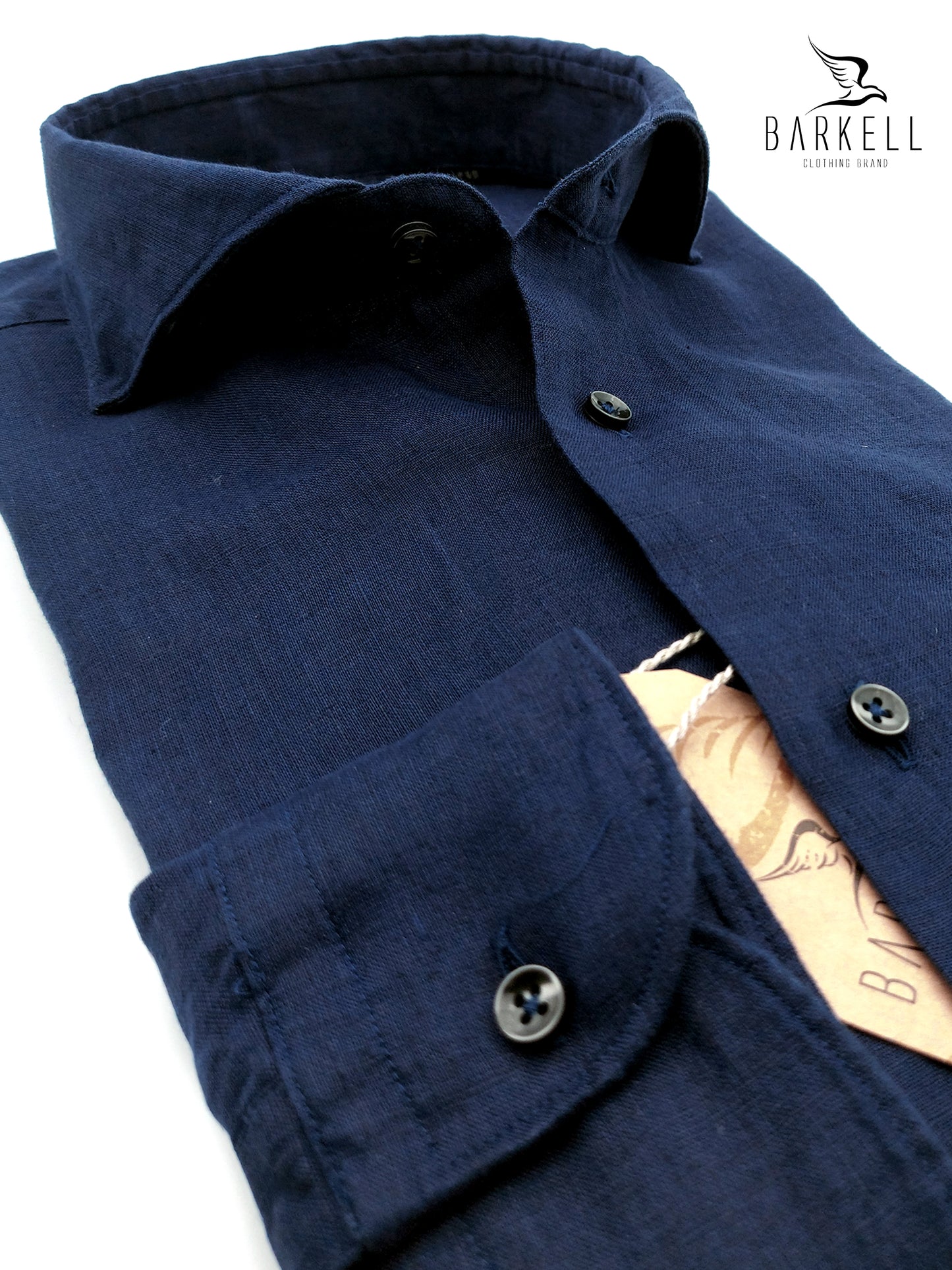 Camicia in Puro Lino Blu Collo Francese Cutaway
