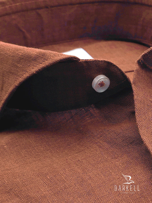 Shirt in Pure Linen Brick Cutaway French Collar