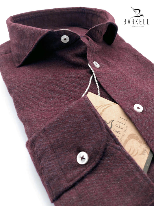 Camicia in Cotone Oxford Flanellato Prugna Collo Francese Cutaway