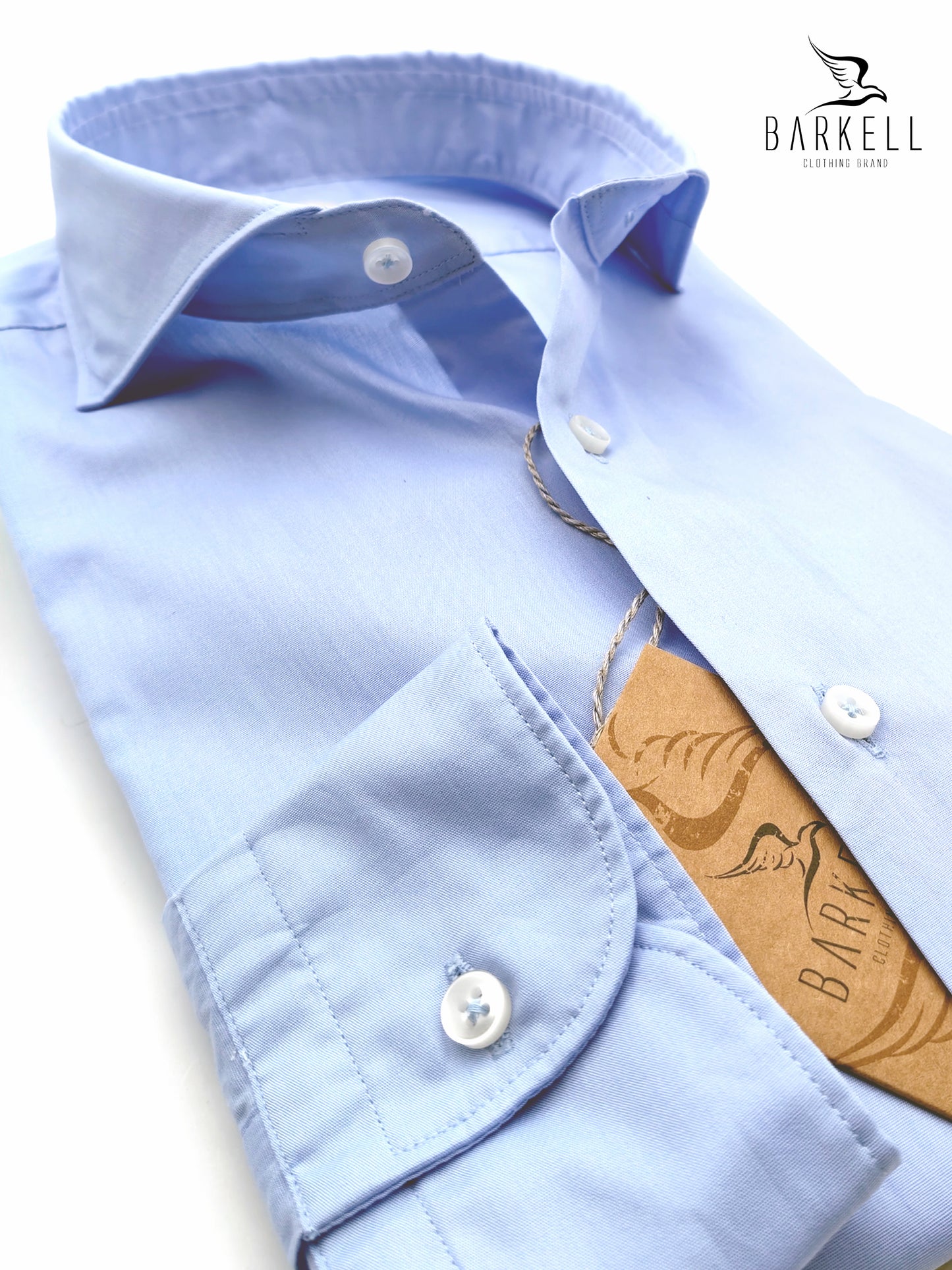 Camicia in Cotone Popeline Celeste Collo Francese Cutaway