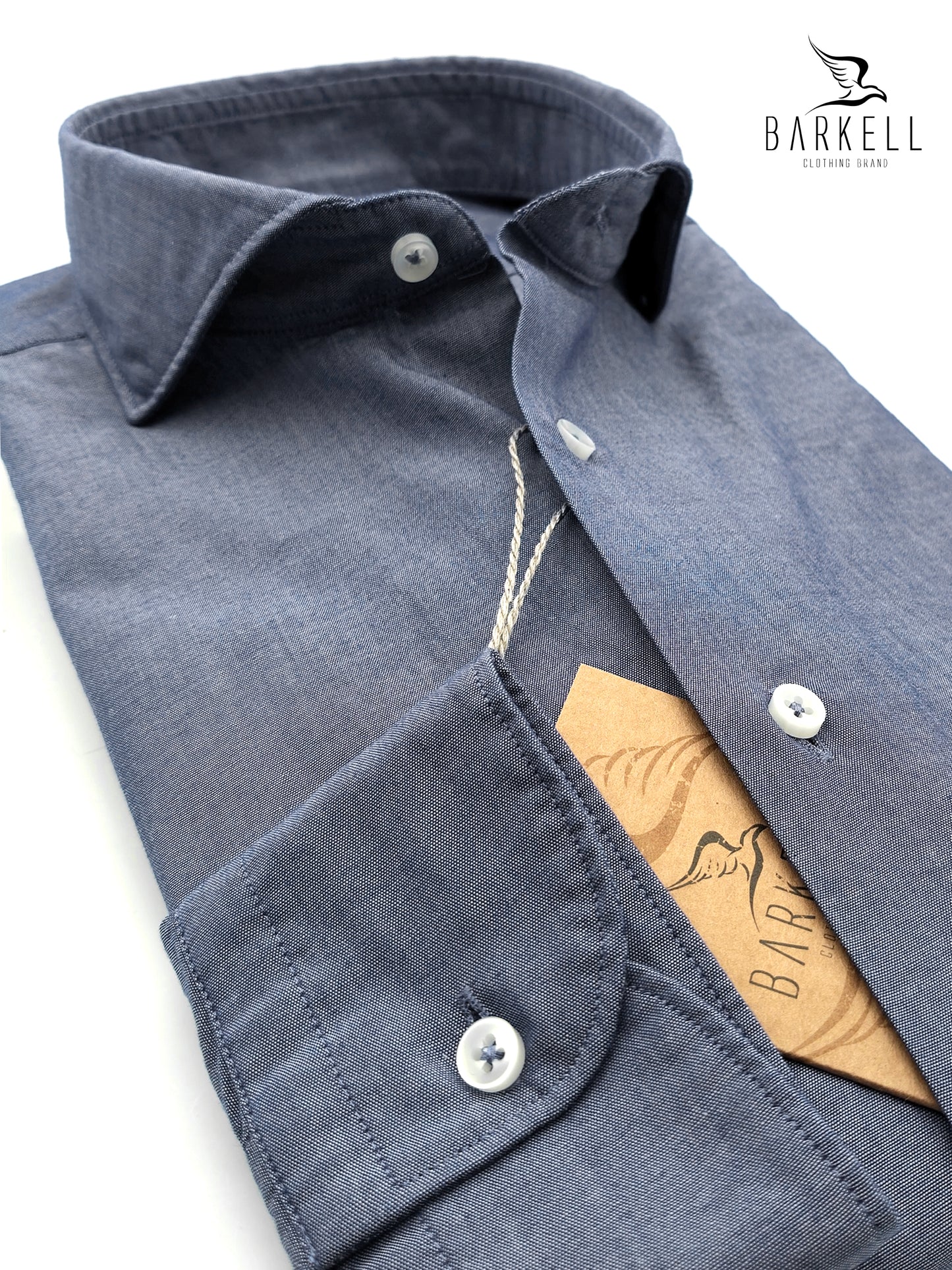 Camisa vaquera de algodón cambray lavada en índigo con cuello italiano