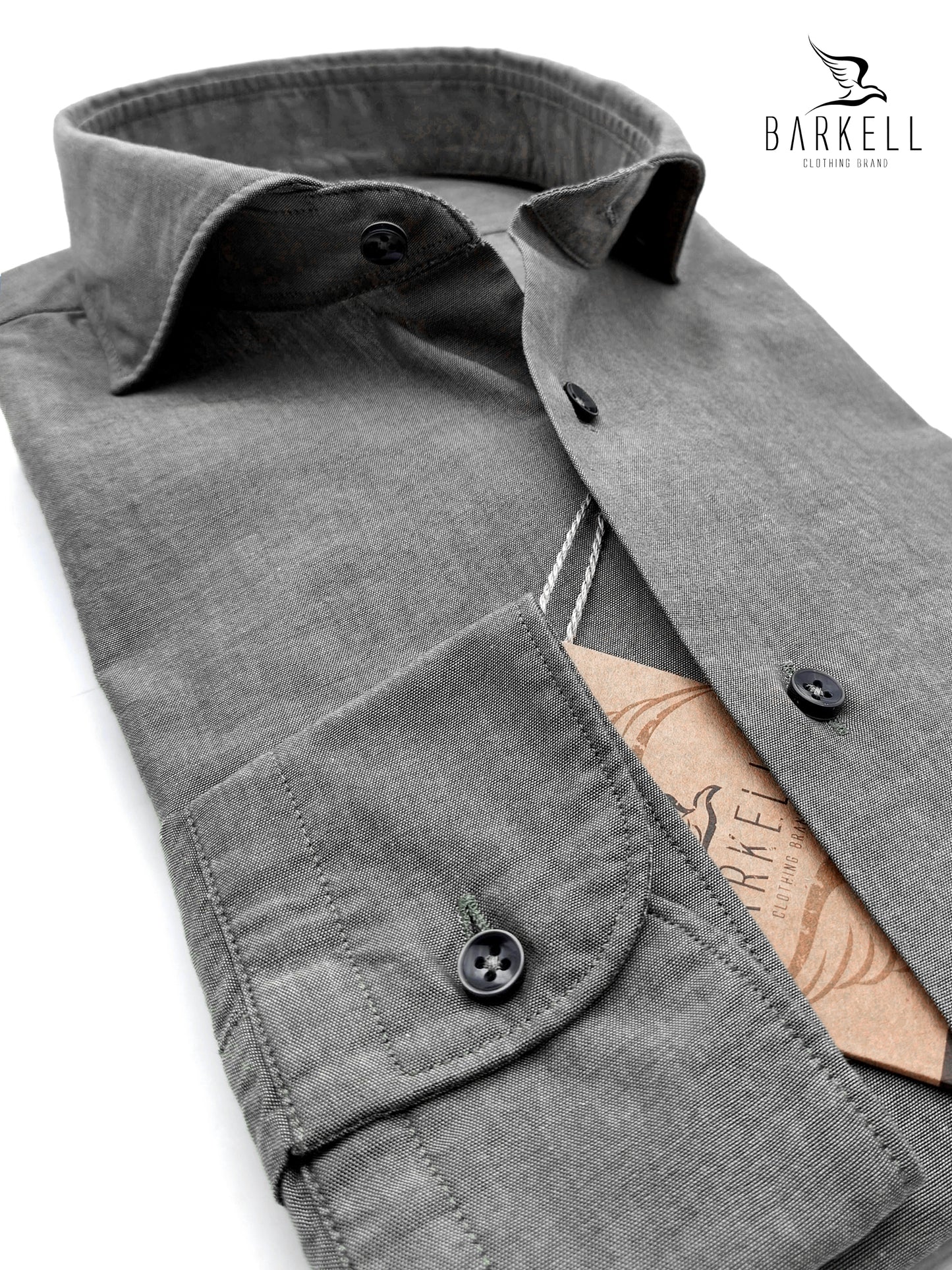 Camisa vaquera de algodón de cambray lavada en negro desteñido con cuello italiano