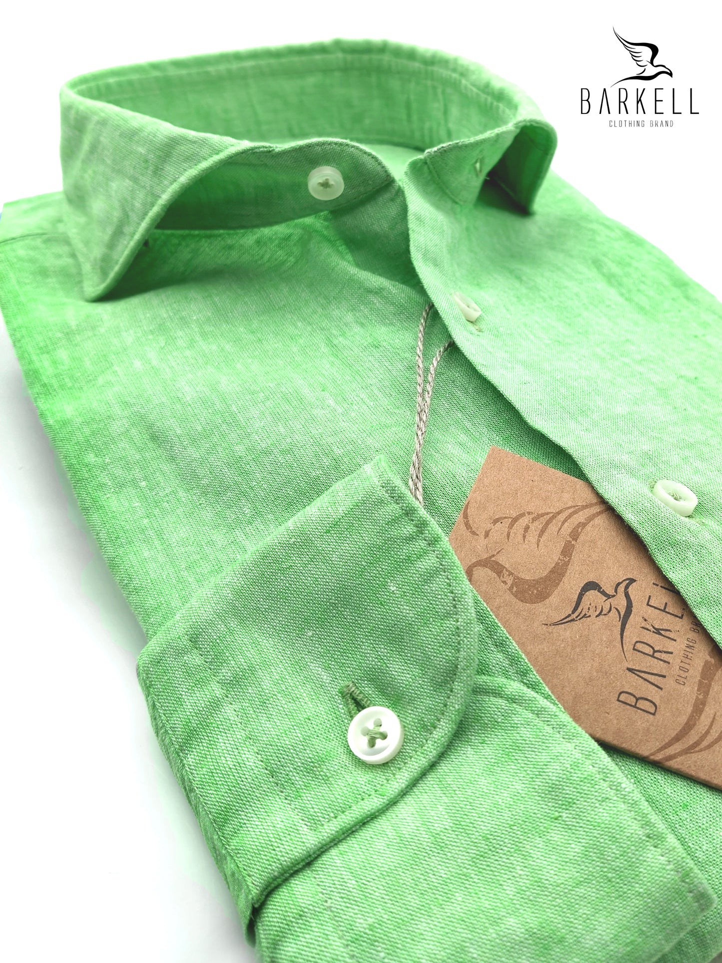 Camicia in Misto Lino Verde Chiaro Collo Francese Cutaway