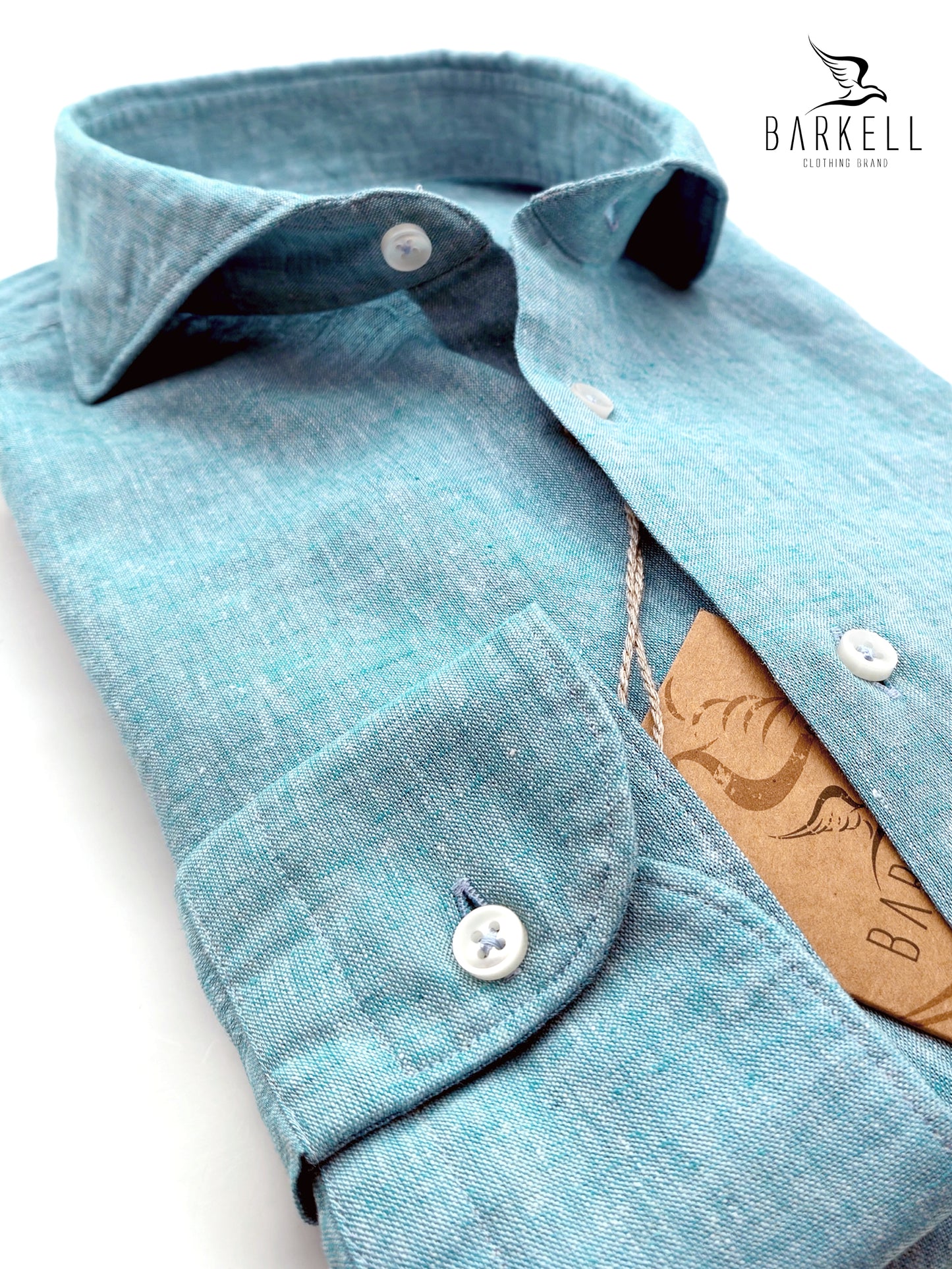 Camicia in Misto Lino Turchese Collo Francese Cutaway