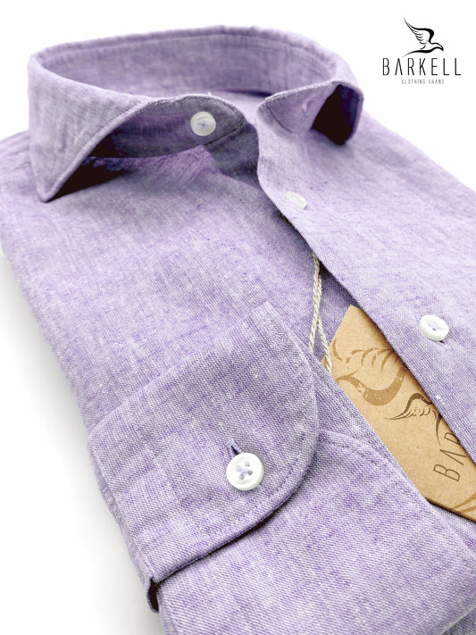 Camicia in Misto Lino Lilla Collo Francese Cutaway
