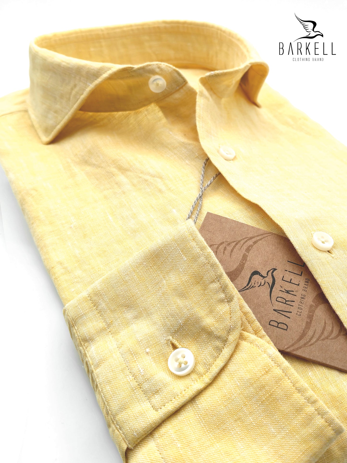Camicia in Puro Lino Giallo Collo Francese Cutaway