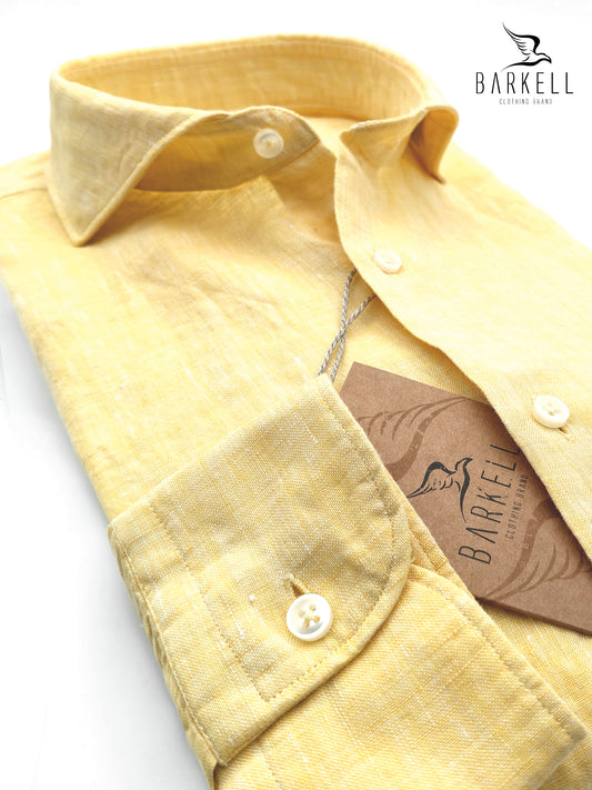 Camicia in Puro Lino Giallo Collo Francese Cutaway
