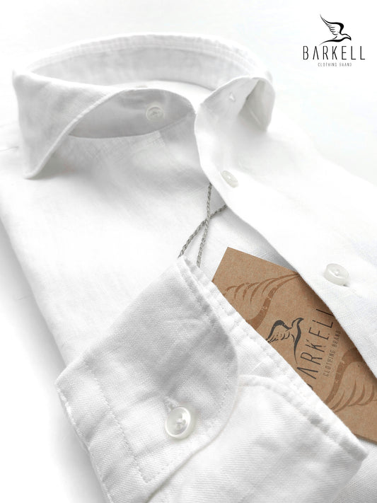Camicia in Puro Lino Bianco Collo Francese Cutaway