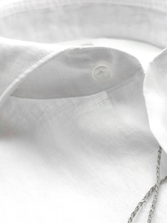 Camicia in Puro Lino Bianco Collo Francese Cutaway