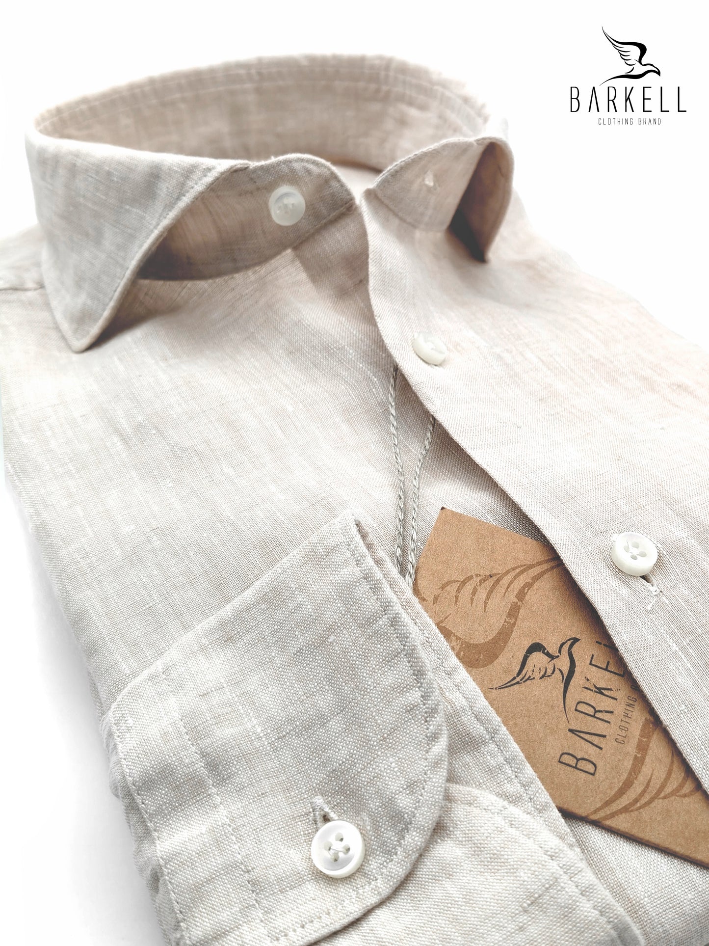 Camicia in Puro Lino Sabbia Collo Francese Cutaway