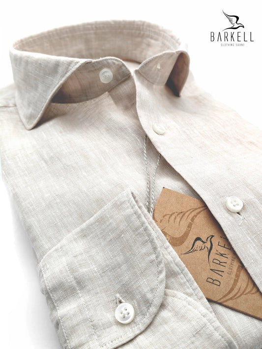 Camicia in Puro Lino Sabbia Collo Francese Cutaway