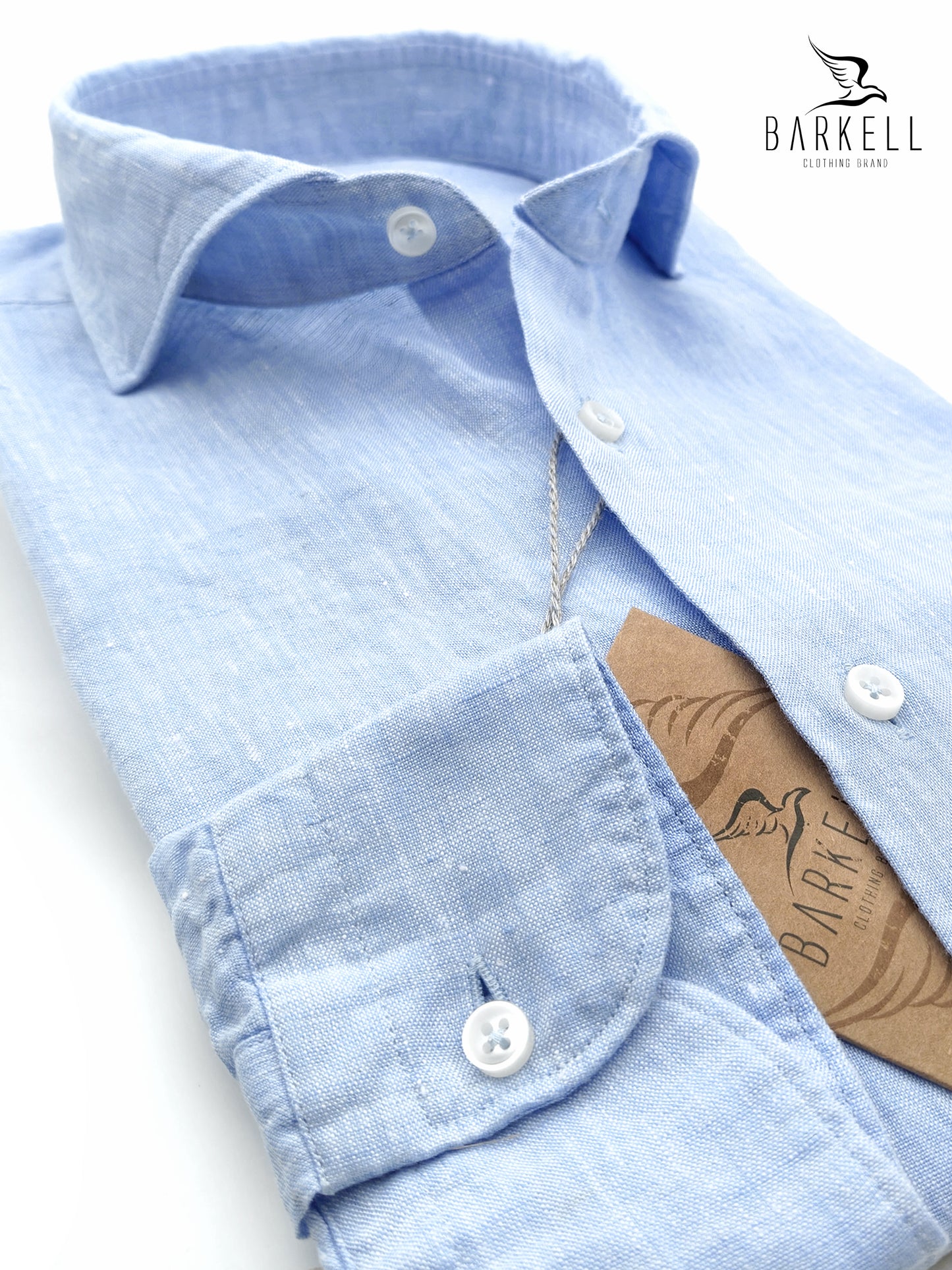 Camicia in Puro Lino Celeste Collo Francese Cutaway