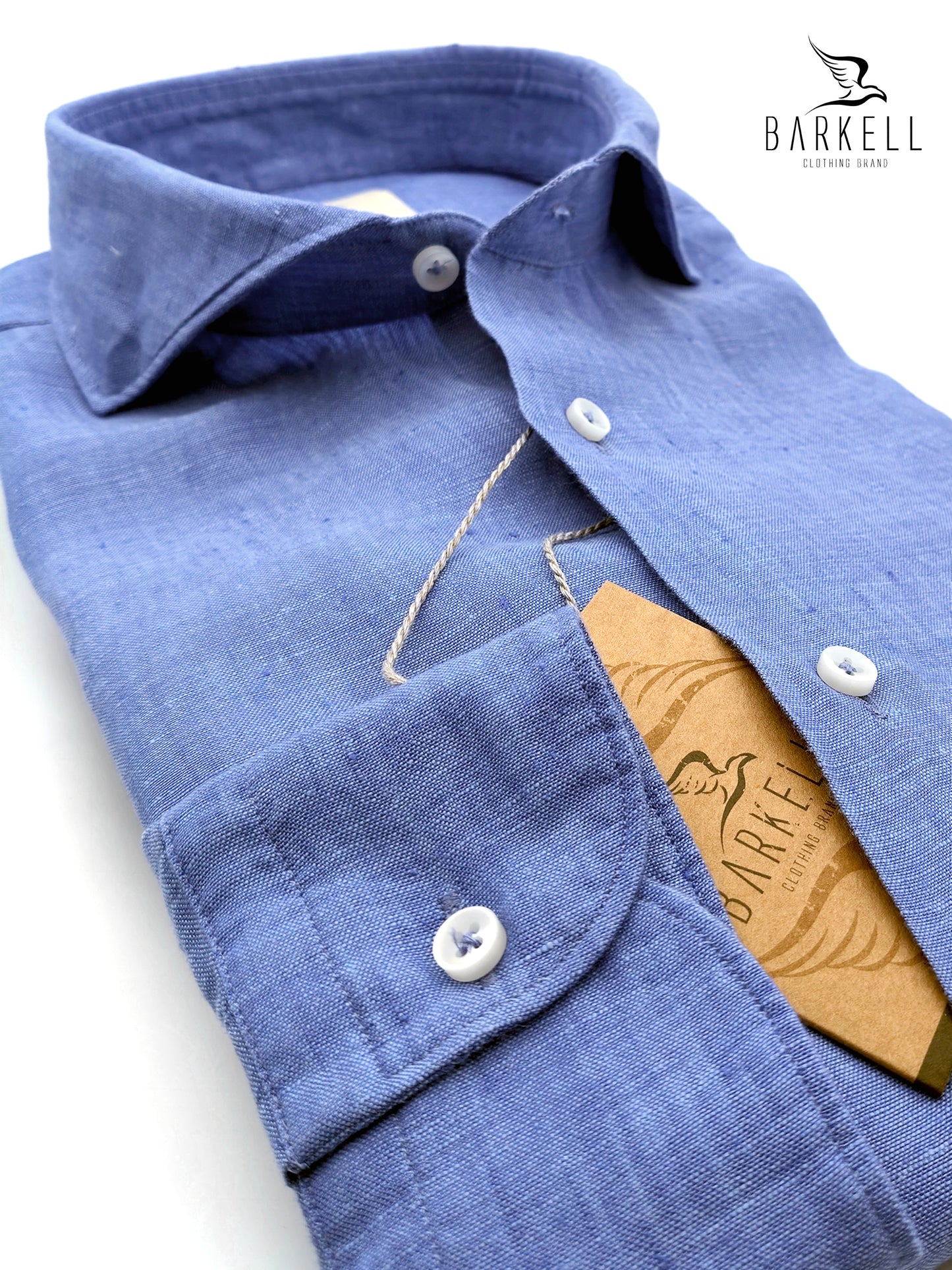 Camisa de puro lino azul claro con cuello italiano