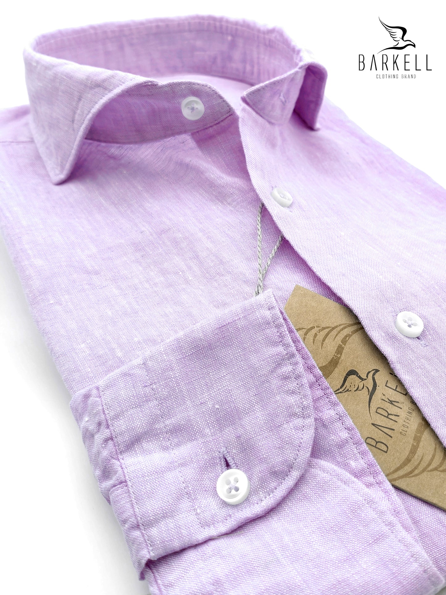 Camisa lila de puro lino con cuello italiano