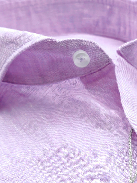 Camicia in Puro Lino Lilla Collo Francese Cutaway