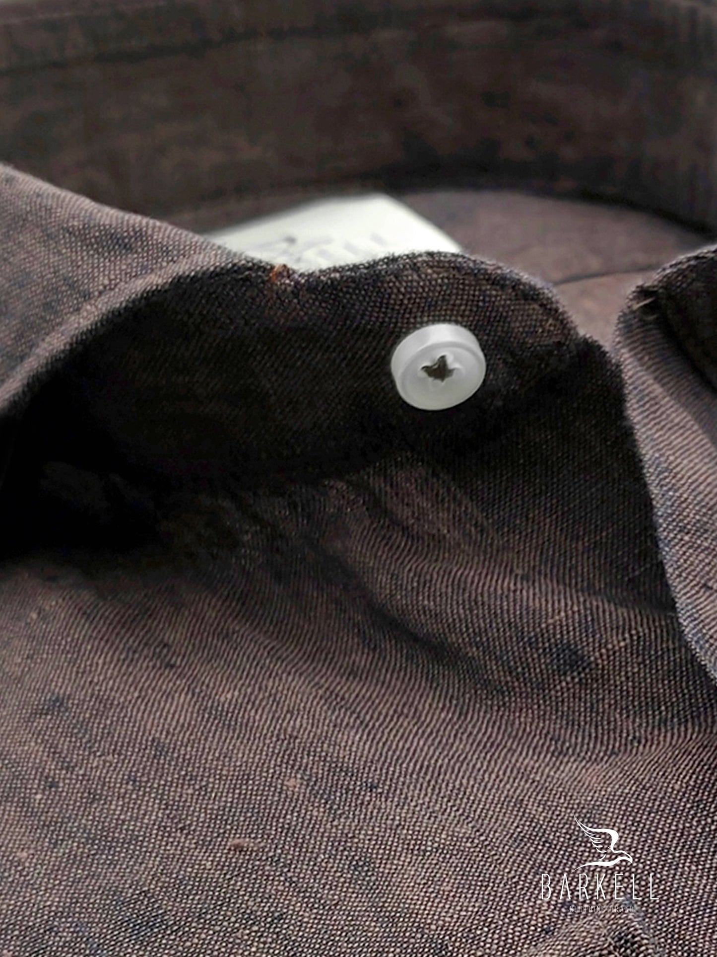 Camicia in Puro Lino Marrone Collo Francese Cutaway