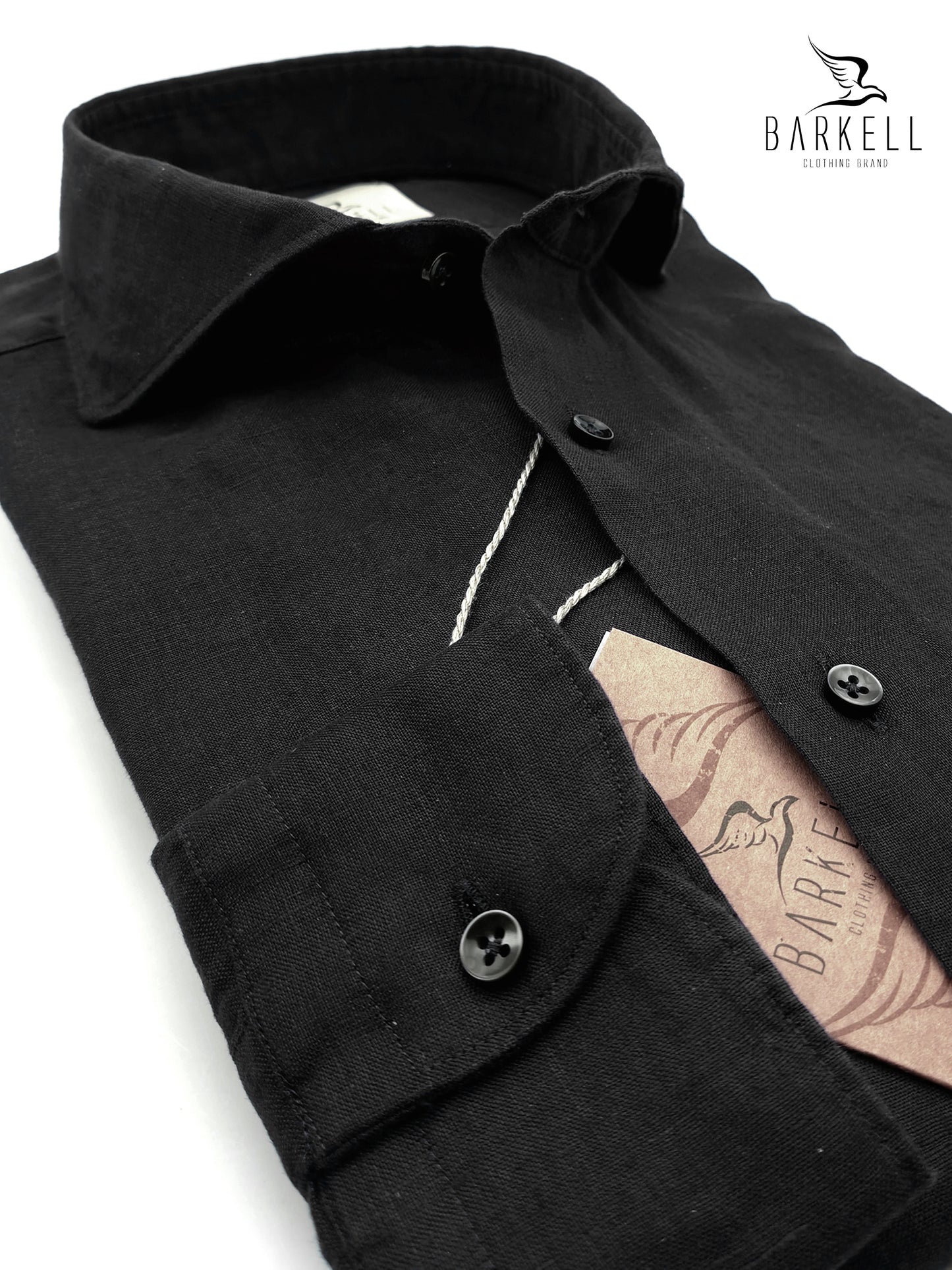 Camicia in Puro Lino Nero Collo Francese Cutaway