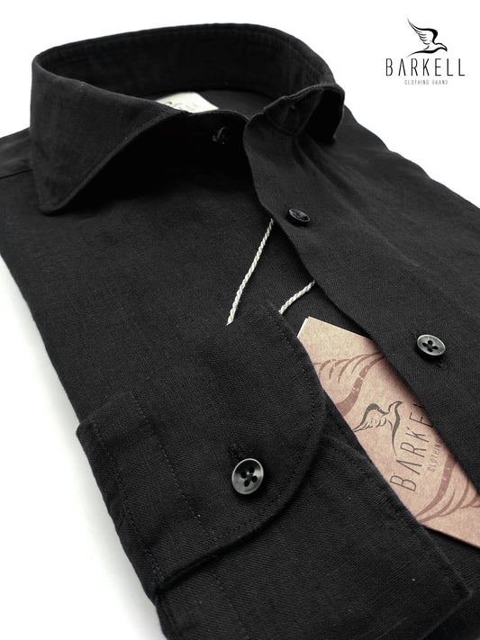 Camicia in Puro Lino Nero Collo Francese Cutaway